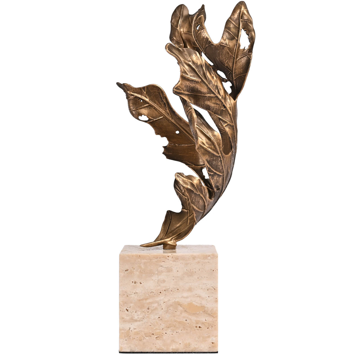 Abstract Leaf Sculpture in Antique Brass