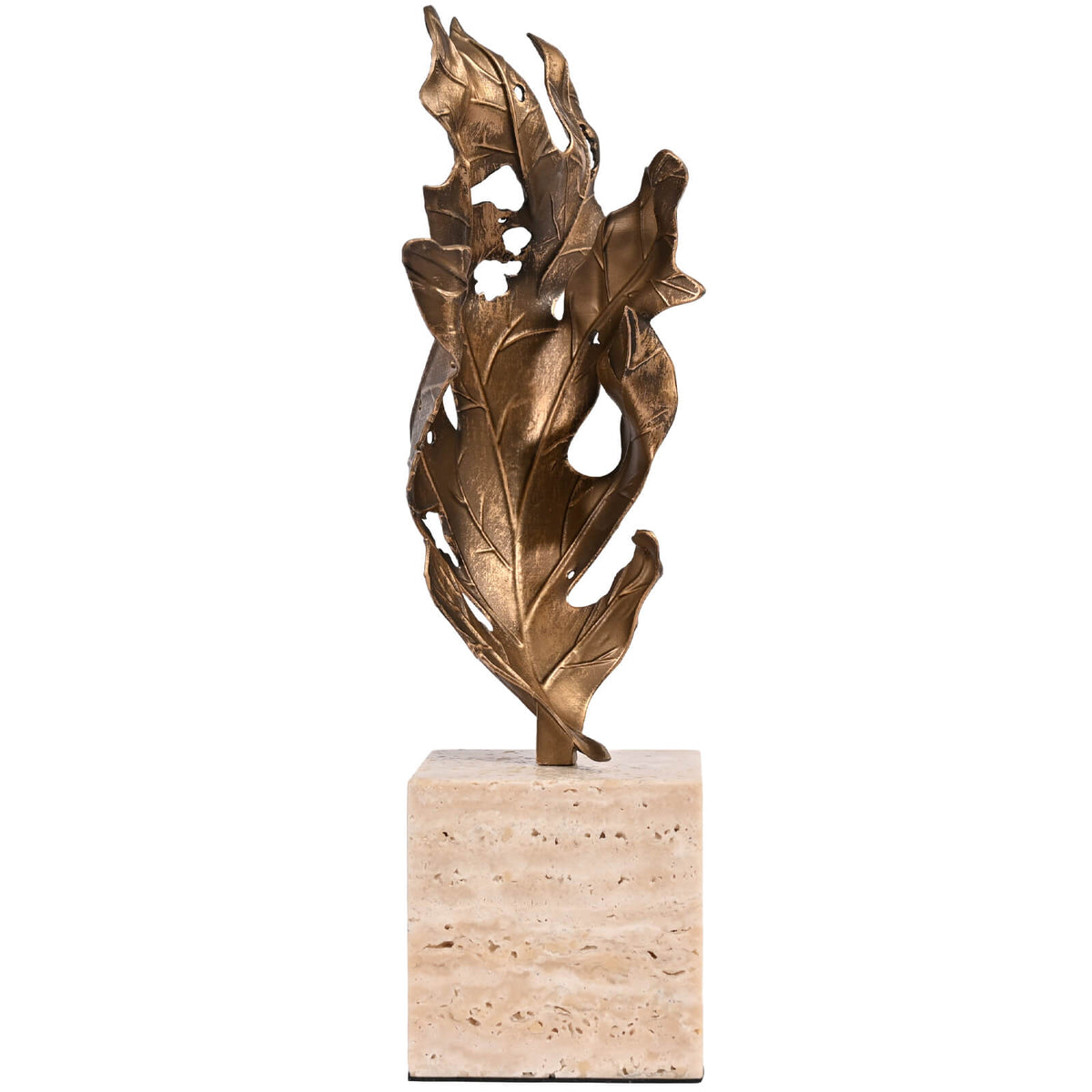 Abstract Leaf Sculpture in Antique Brass