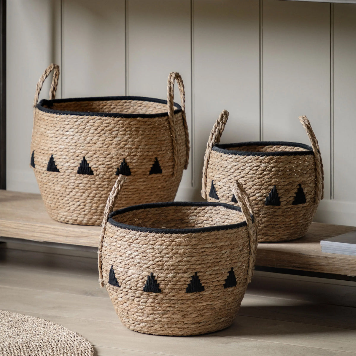 Aldu Baskets in Natural and Black - Set of 3