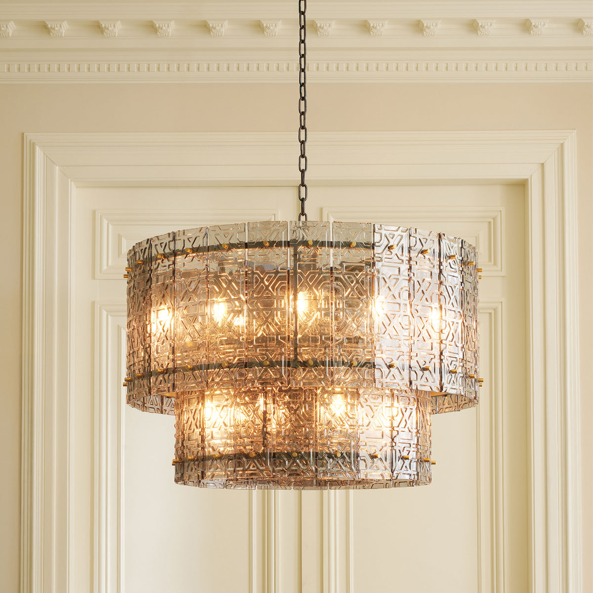 Georgette Chandelier in Bronze and Light Smoke Glass
