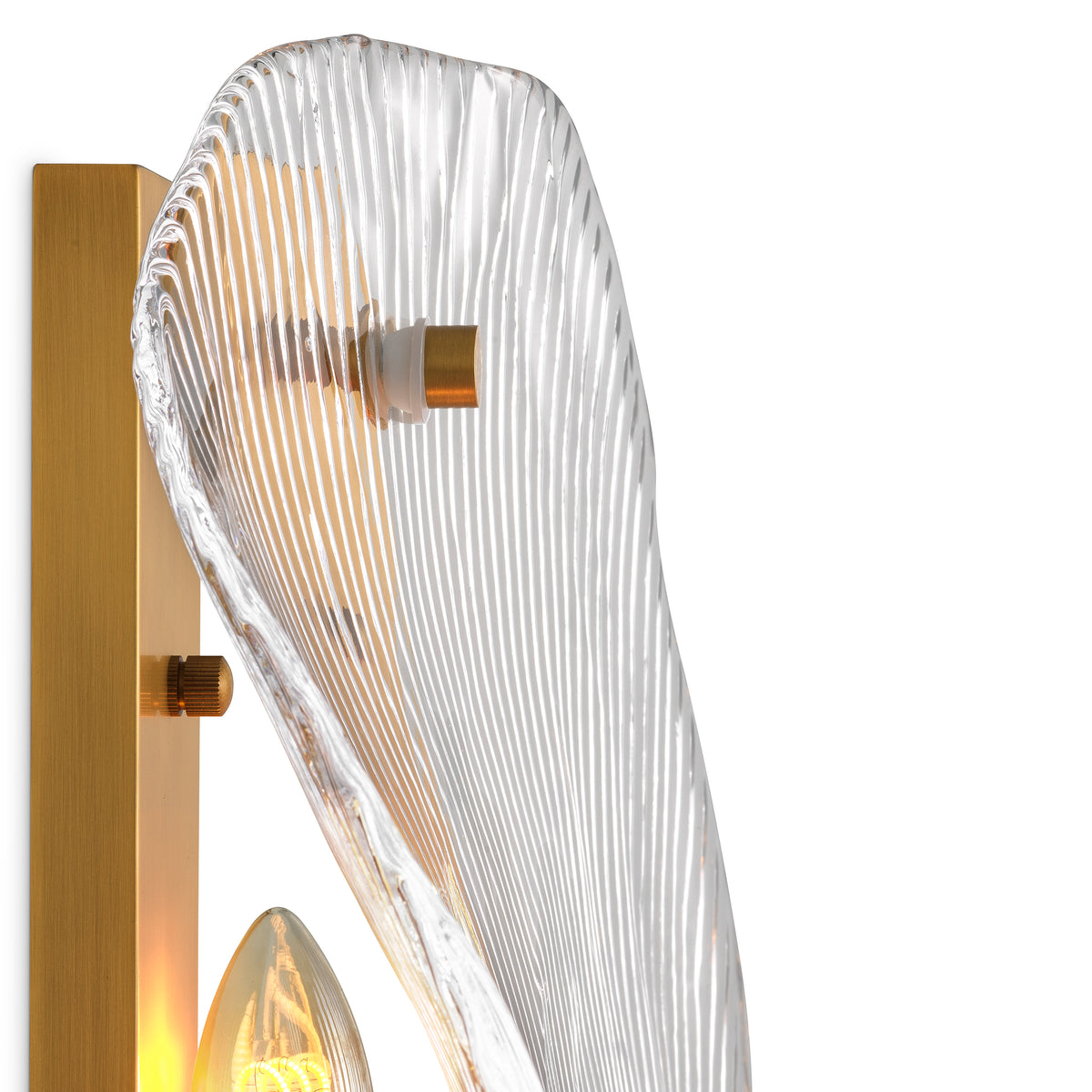 Hibis Wall Lamp in Antique Brass and Clear Glass