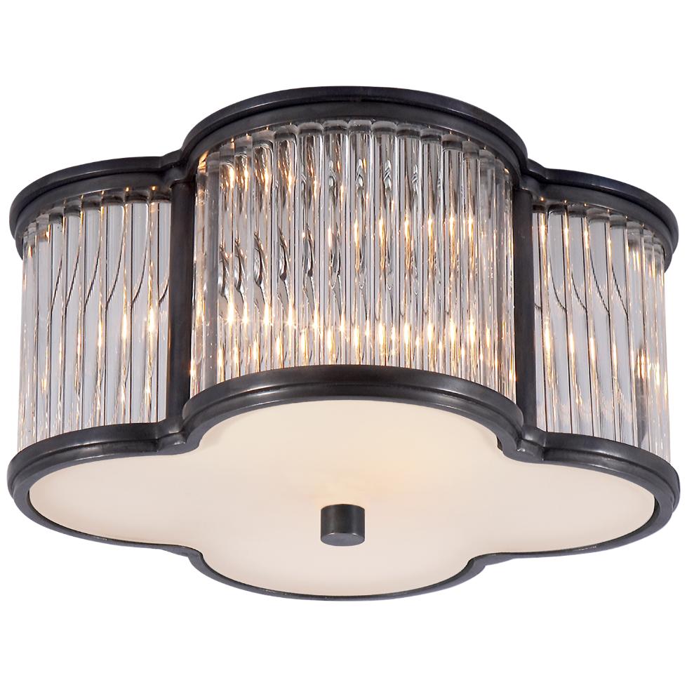 Basil Small Flush Mount in Gun Metal and Clear Glass Rods with Frosted Glass