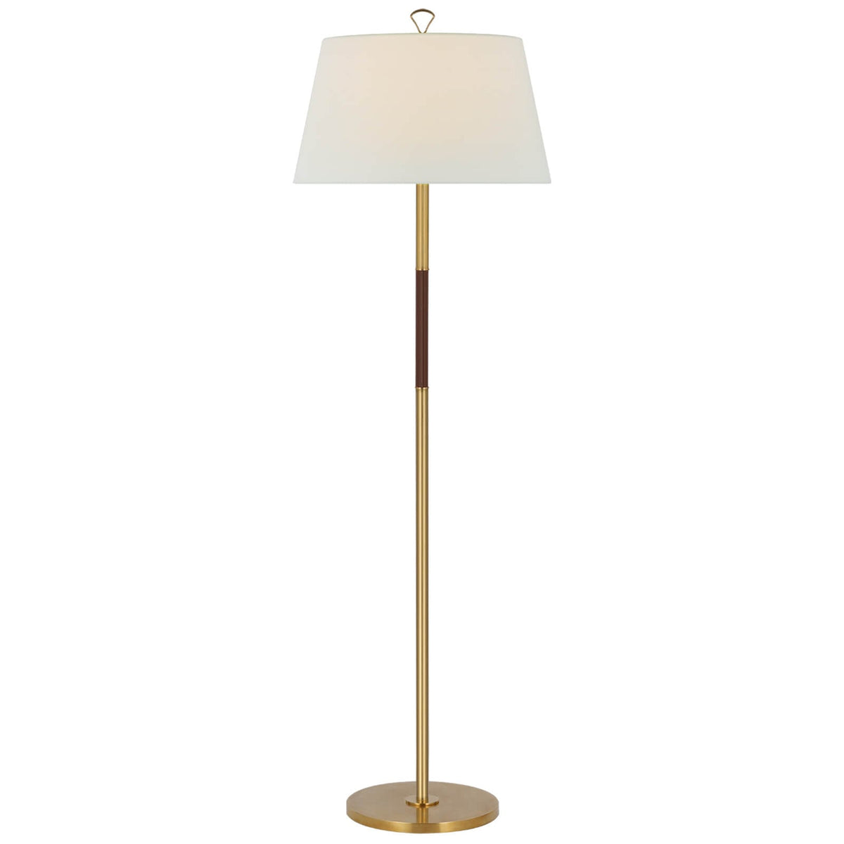 Griffin Large Floor Lamp in Hand-Rubbed Antique Brass and Saddle Leather