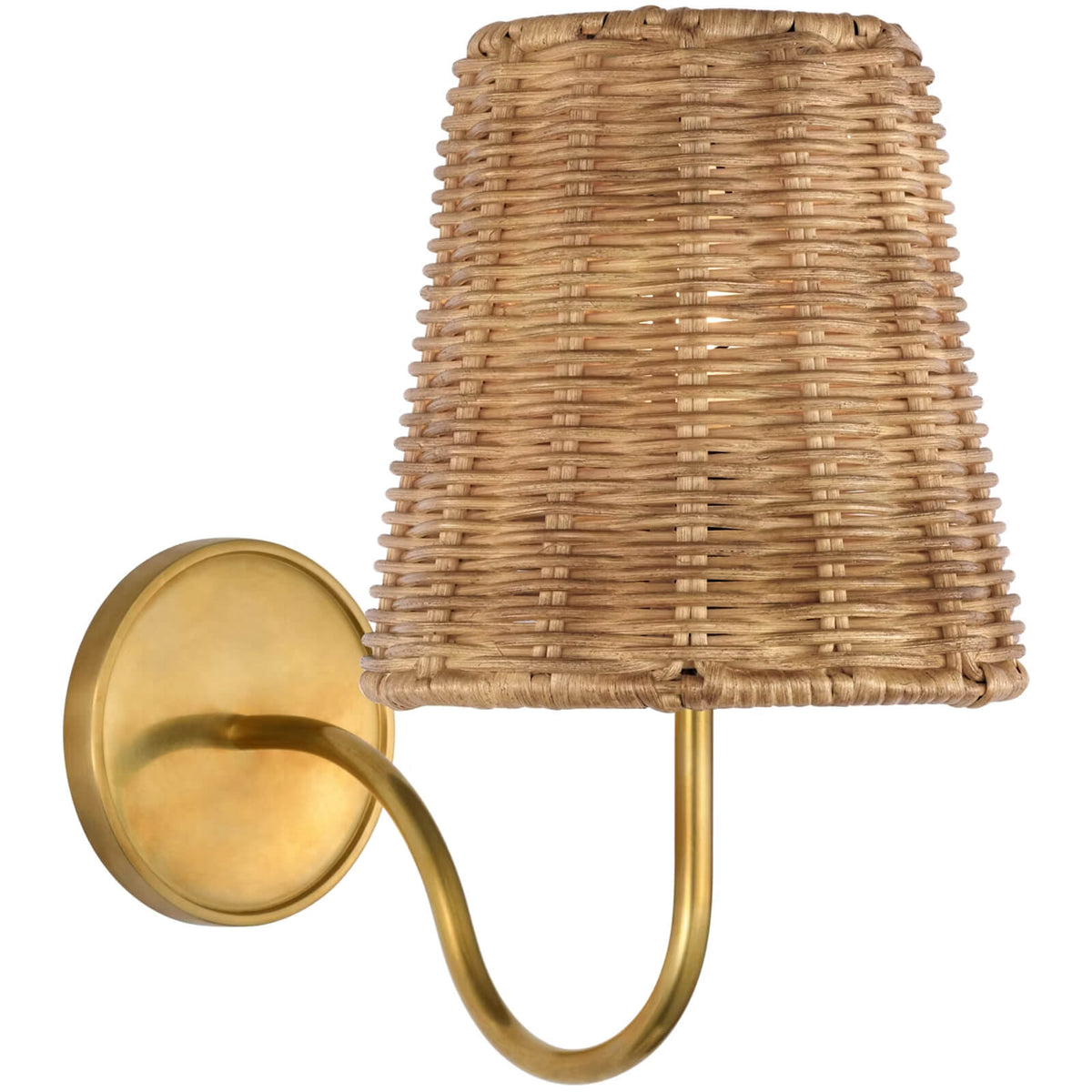 Lyndsie Small Wall Sconce in Hand-Rubbed Antique Brass with Natural Wicker Shade