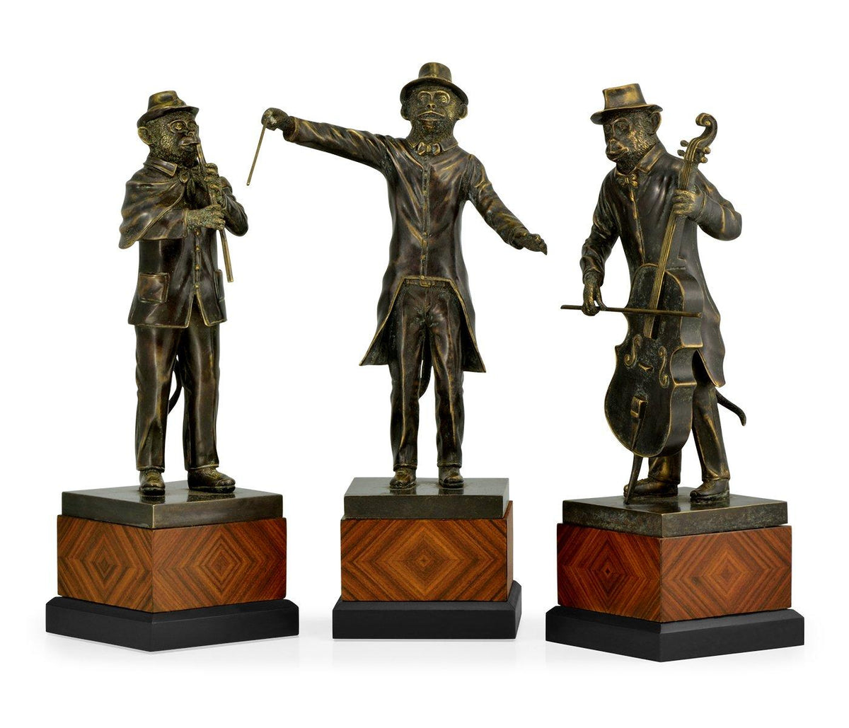 Monkey Orchestra Trio Figurine Set in Antique Dark Bronze