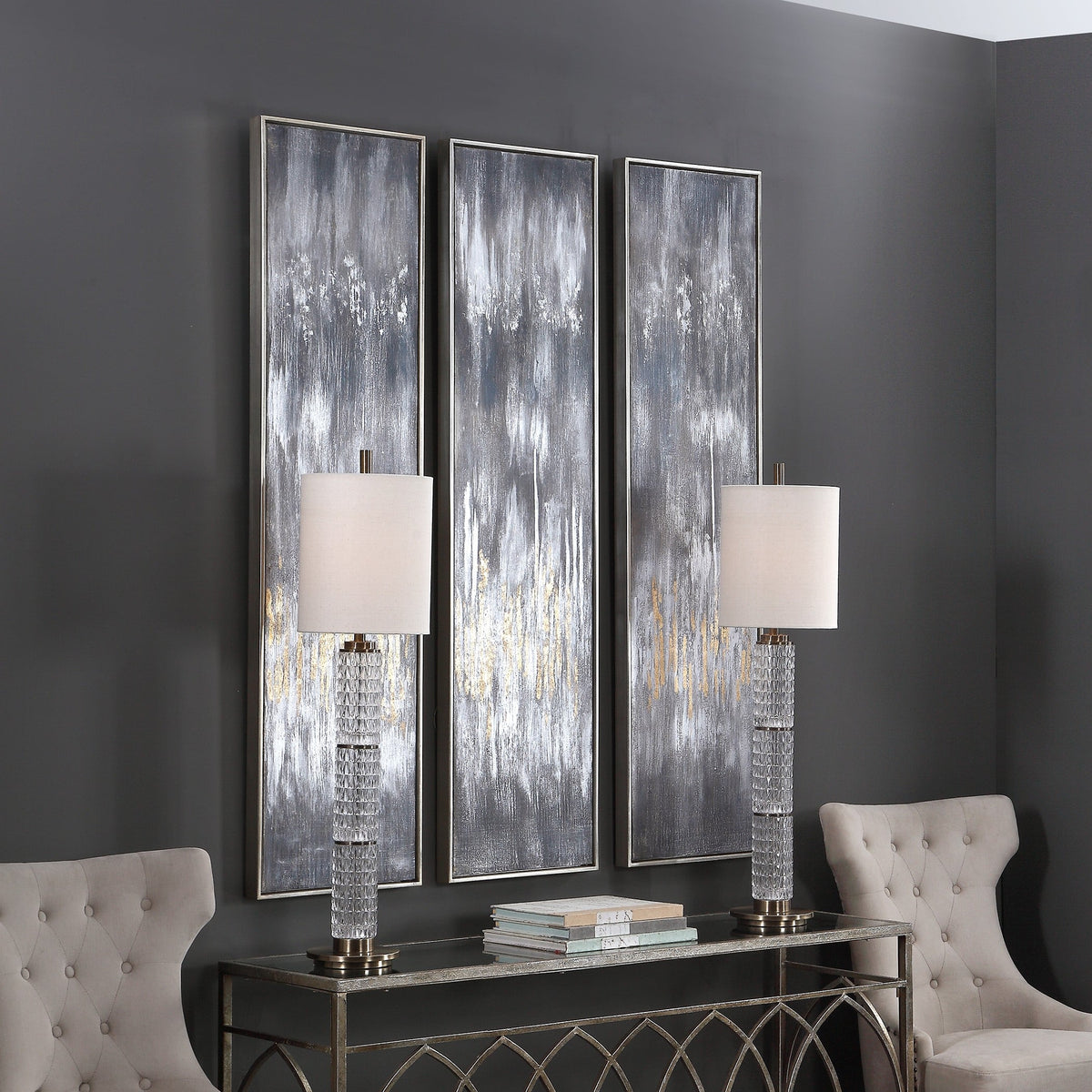 Gray Showers Hand Painted Canvases, Set/3