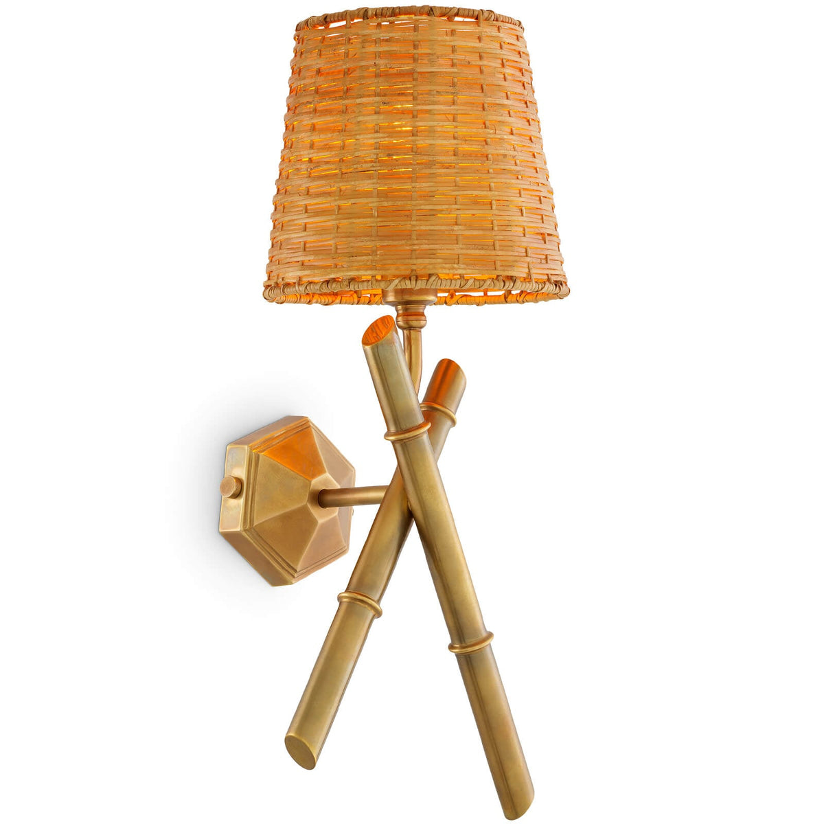 Aveline Wall Lamp in Vintage Brass including Rattan Shade