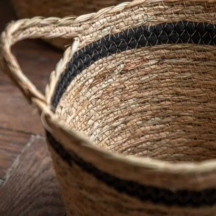 Storage Basket in Striped Olive - Set of 3