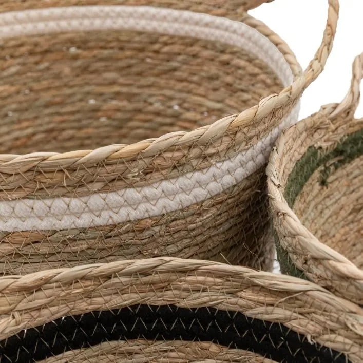 Storage Basket in Striped Olive - Set of 3