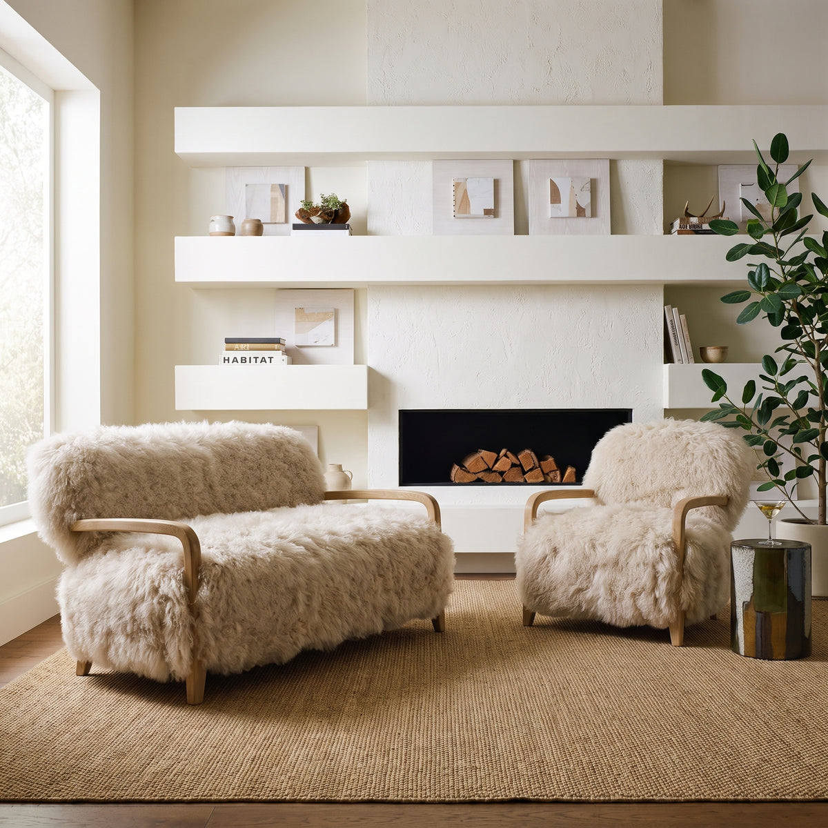 Baaarb Sofa in Natural Real Long Sheepskin