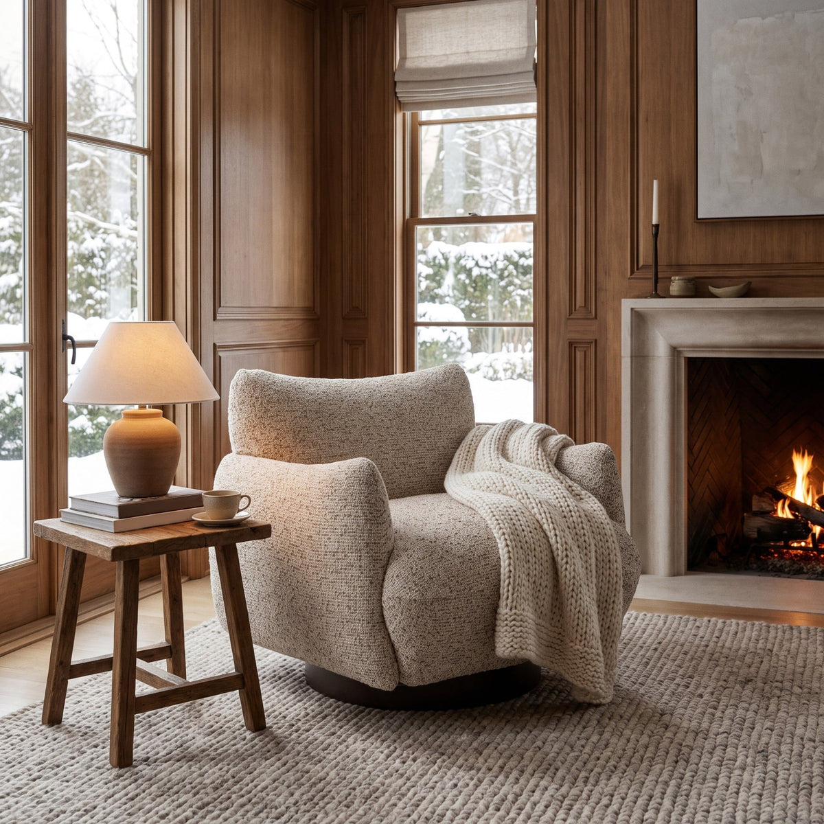 Batsford Swivel Chair in Soft Truffle Boucle
