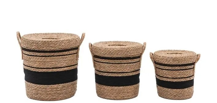 Linen Basket Nest in Black Stripe Set of 3