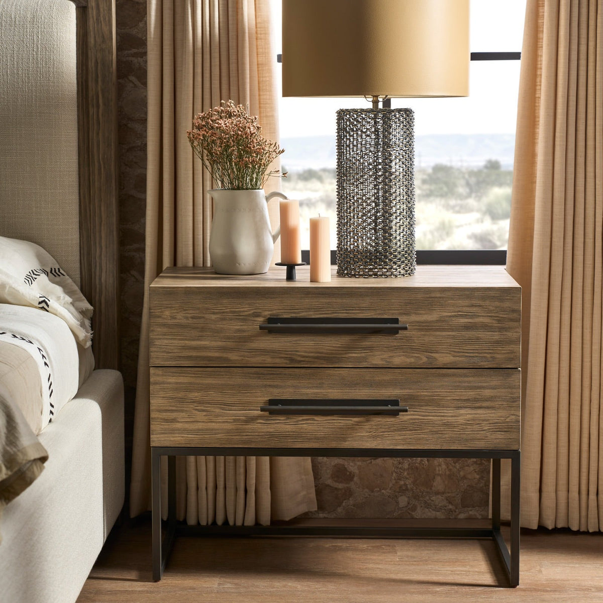 Boulder Metal Base Bedside Table