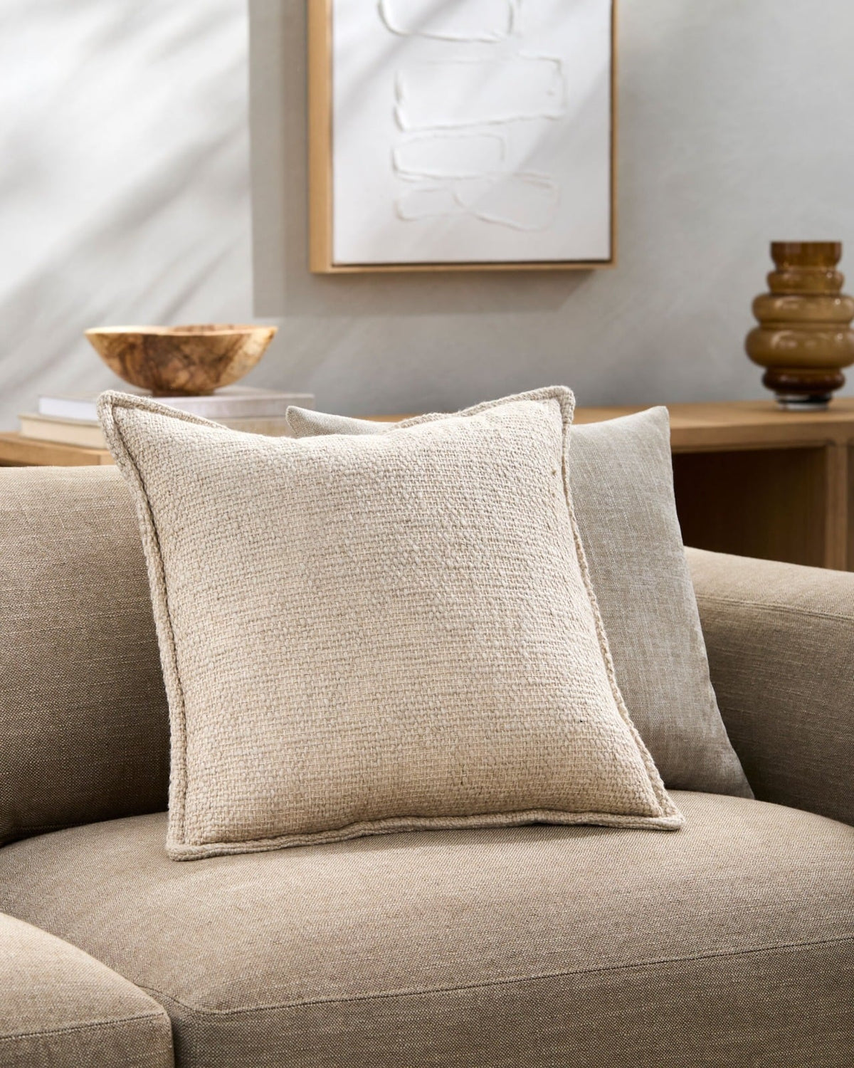 Bowen Woven Cushion in Beige - 51 x 51 cm