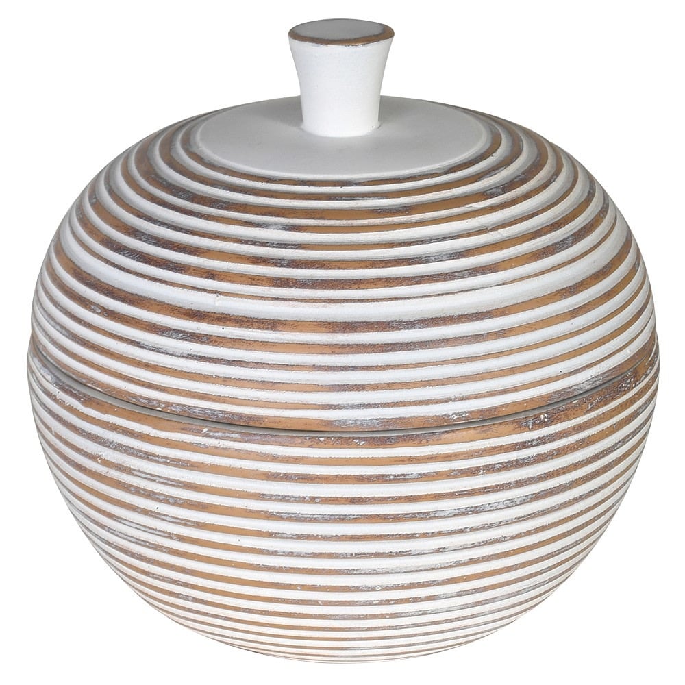 Neutral Washed Ribbed Lidded Jar