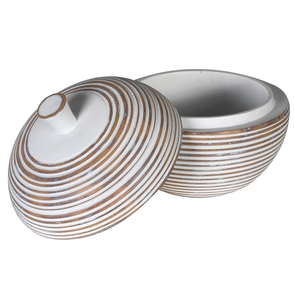 Neutral Washed Ribbed Lidded Jar