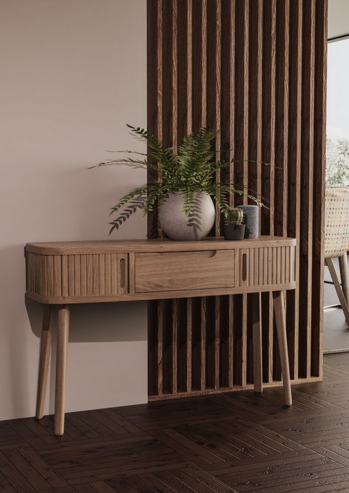 Tambour Wood Console Table with Storage