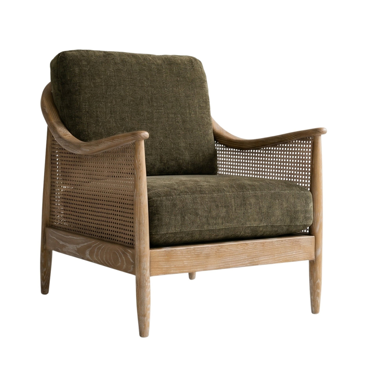 Keiichi Chadlington Accent Chair in Green with wooden frame and woven cane sides
