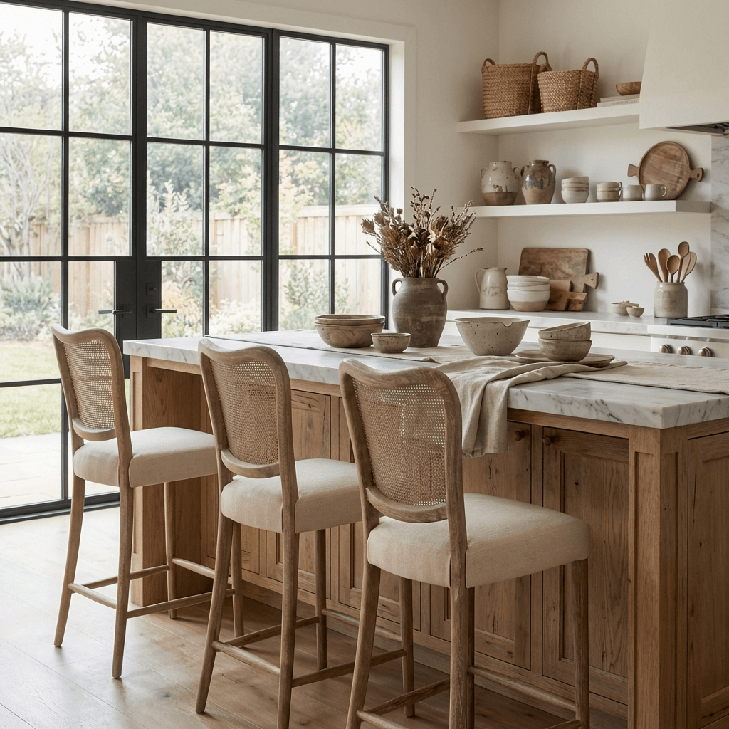 Chadlington Rattan and Natural Linen Counter Stool