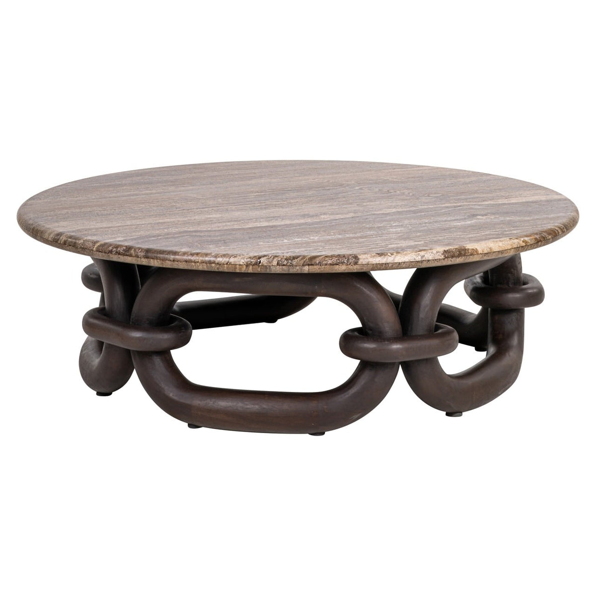 Chainey Round Coffee Table in Ash Brown with Travertine Top