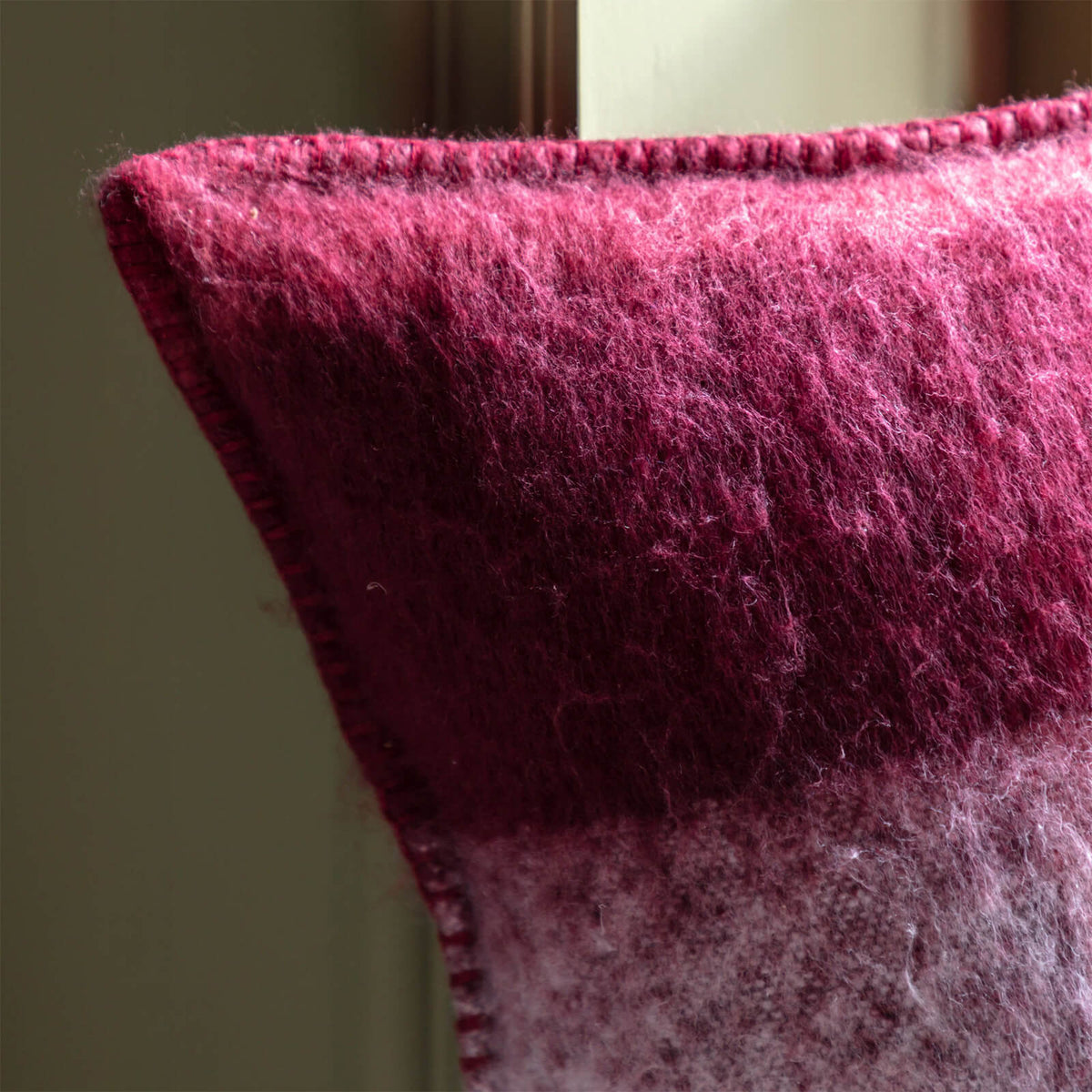 Check Faux Mohair Cushion in Merlot