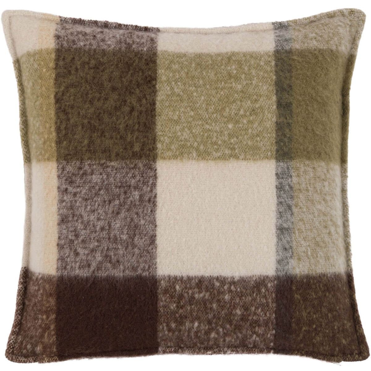 Check Faux Mohair Cushion in Olive
