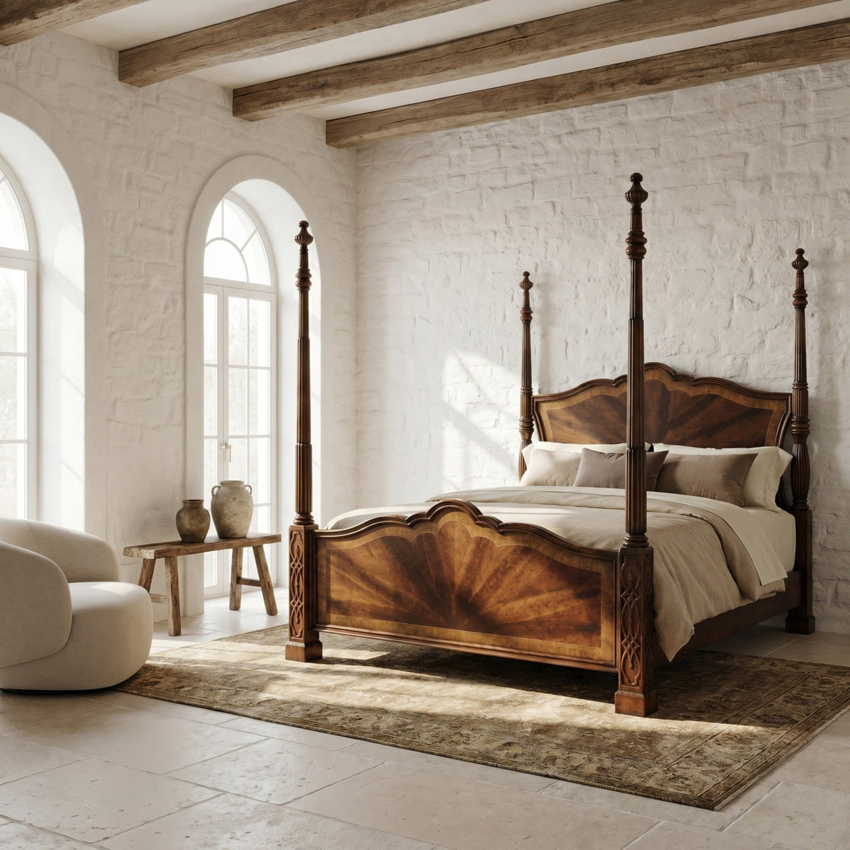 Chippendale Four Poster Bed in Mahogany - UK Super King