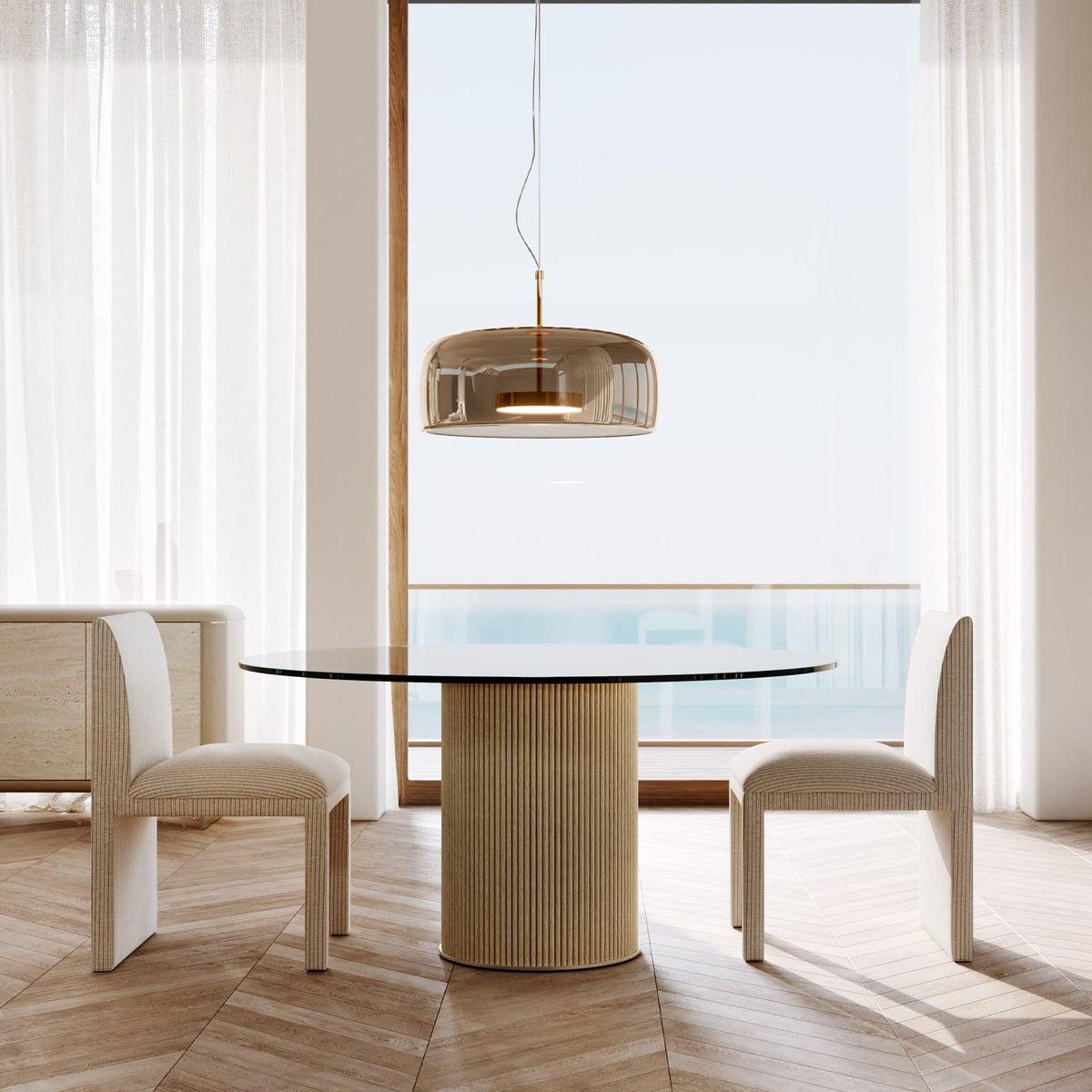 Rhythm Round Glass Top Dining Table - 152cm