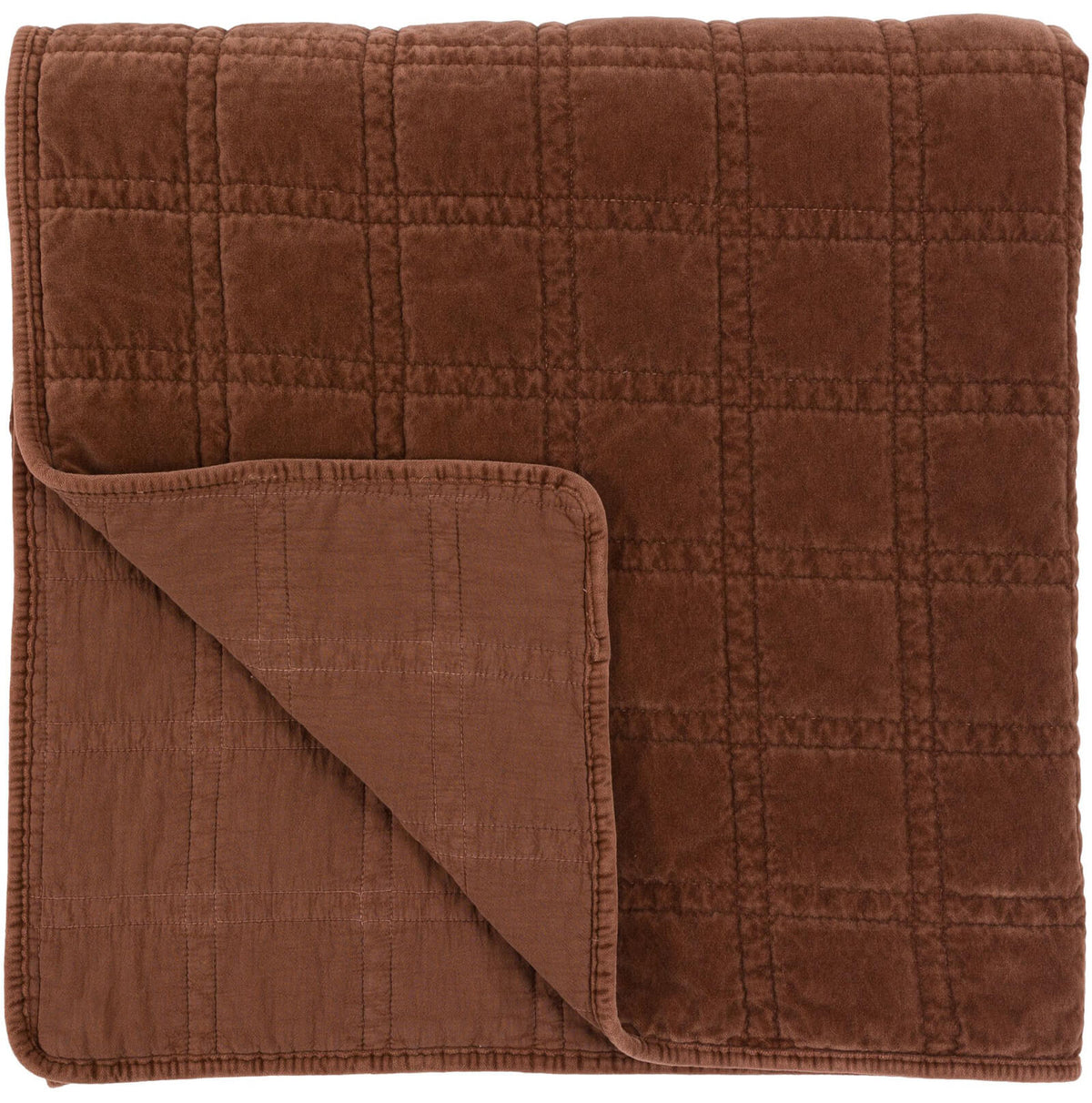 Cotton Velvet Quilted Bedspread in Rust