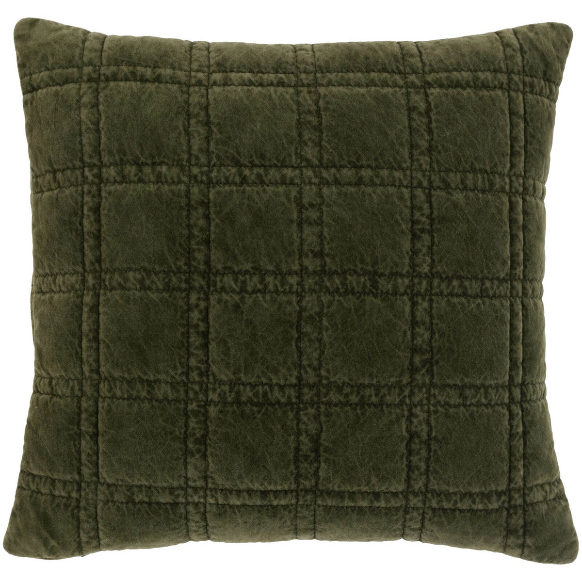 Cotton Velvet Quilted Cushion in Olive