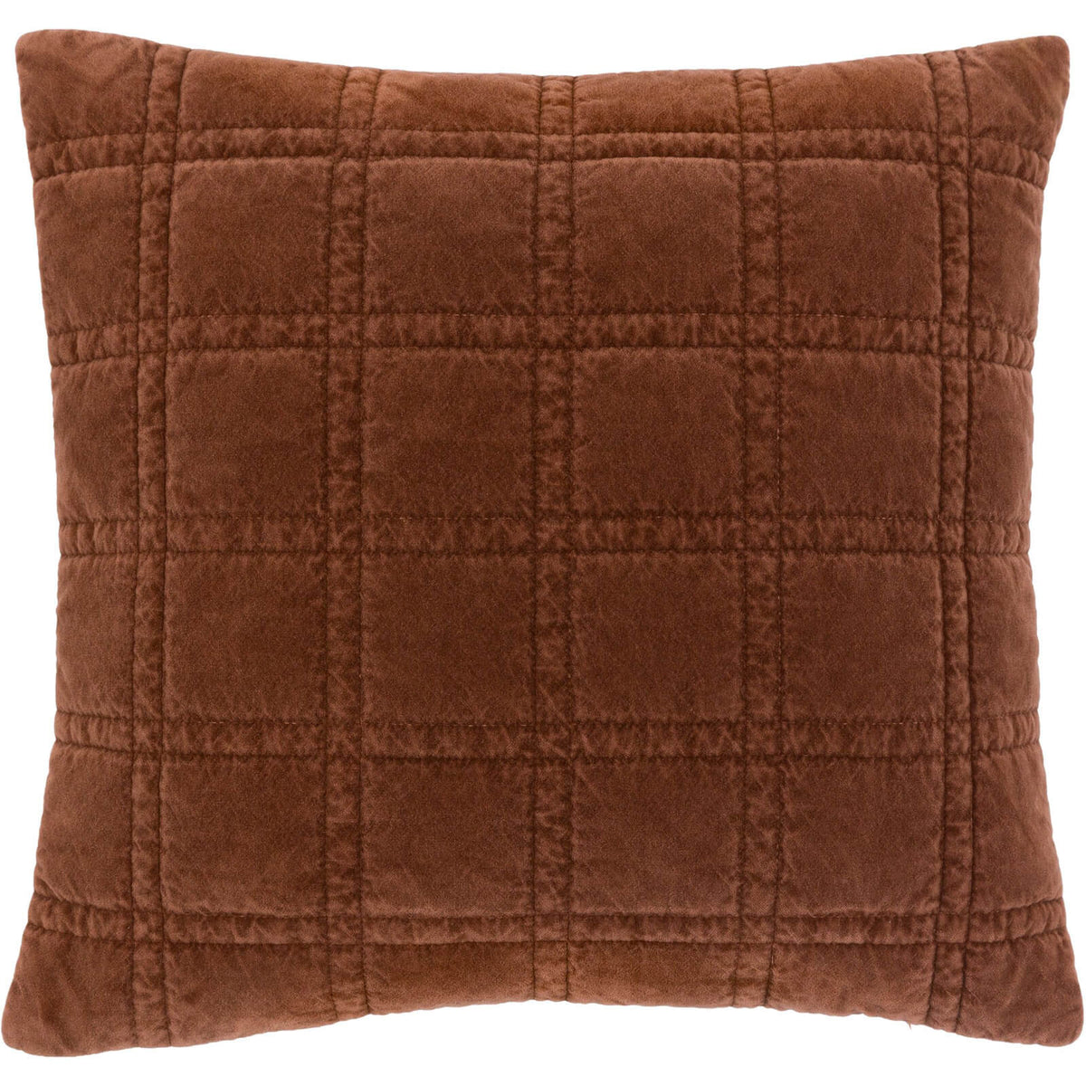 Cotton Velvet Quilted Cushion in Rust