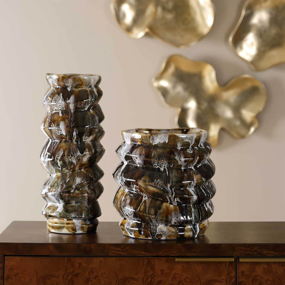 Cuoco Glazed Brown Vases - Set of 2