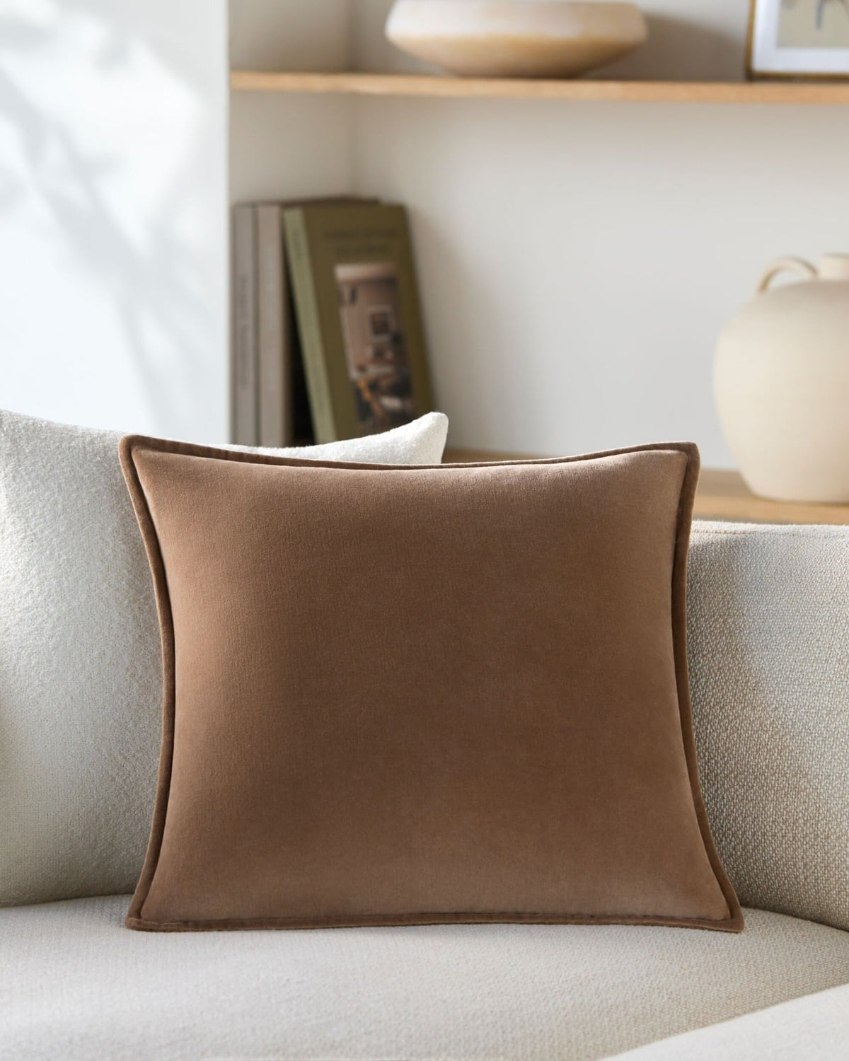 Cotton Velvet Cushion in Cappuccino - 51 x 51 cm