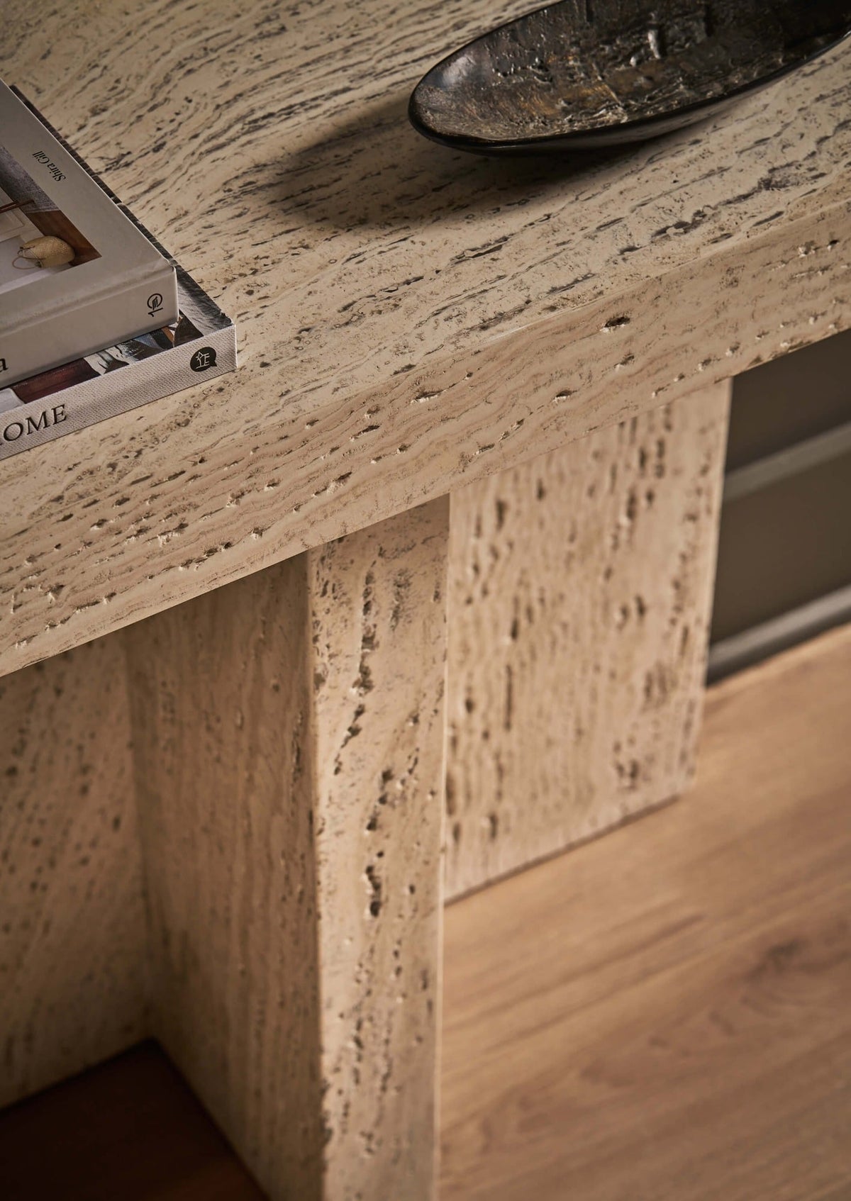 Daxton Console Table in White Travertine