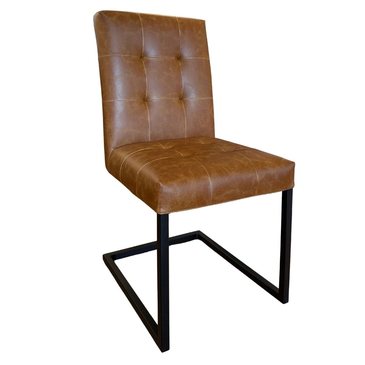 Rupert tan faux leather dining chair with metal legs