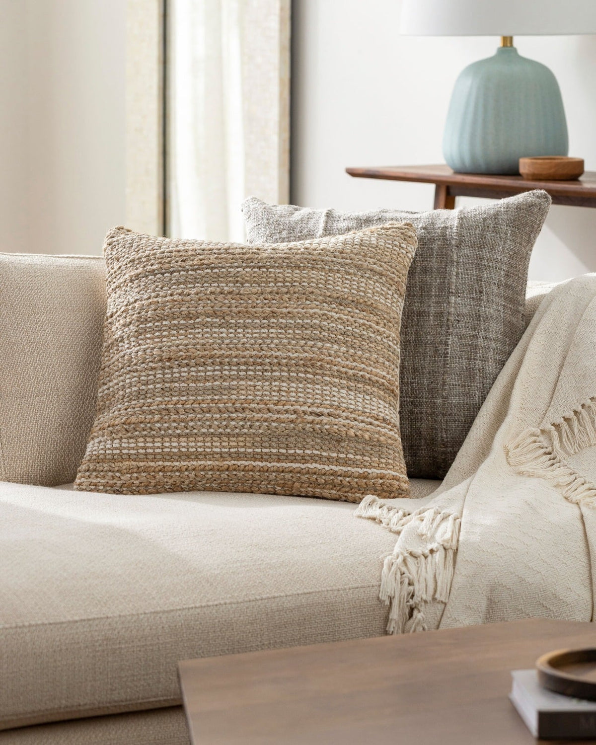 Denpasar Hand Woven Cushion in Beige - 51 x 51 cm