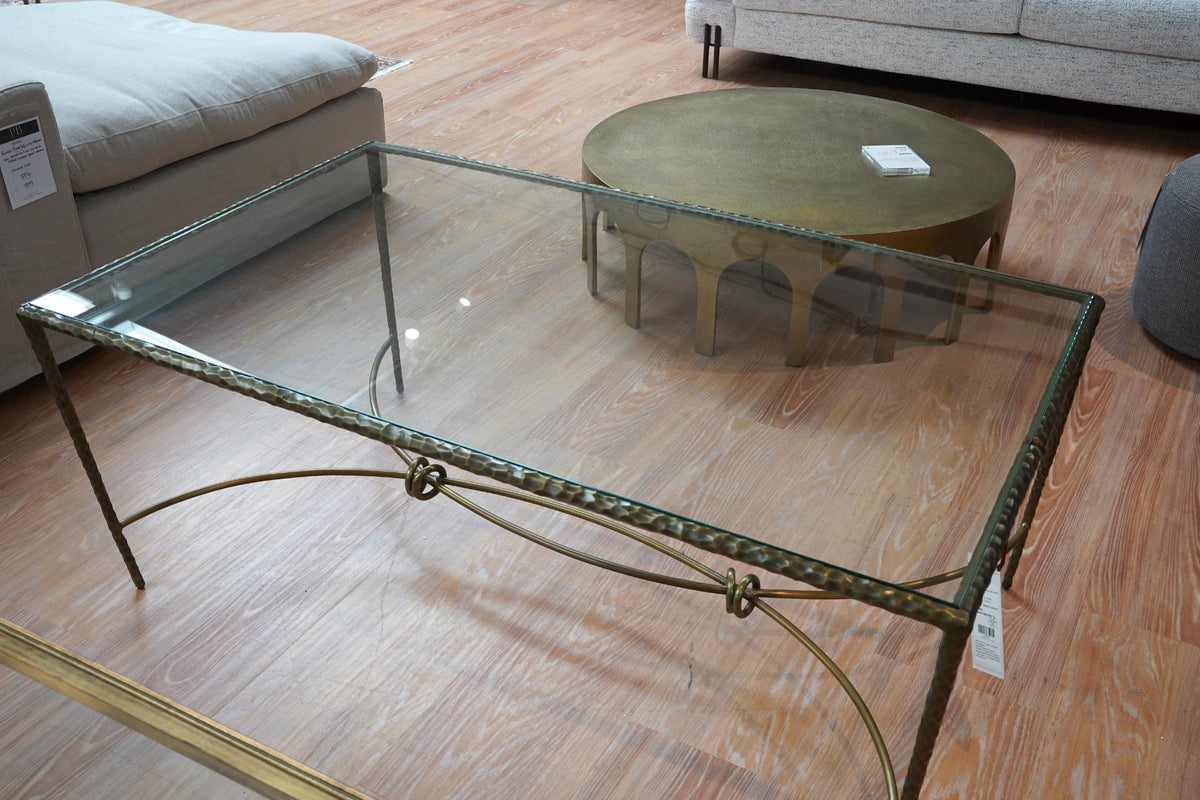 Outlet Hammered Light Brown Brass Rectangular Coffee Table