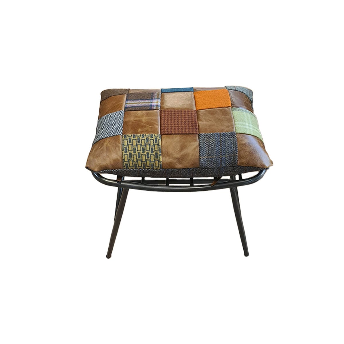 Ely Patchwork Leather & Fabric Stool