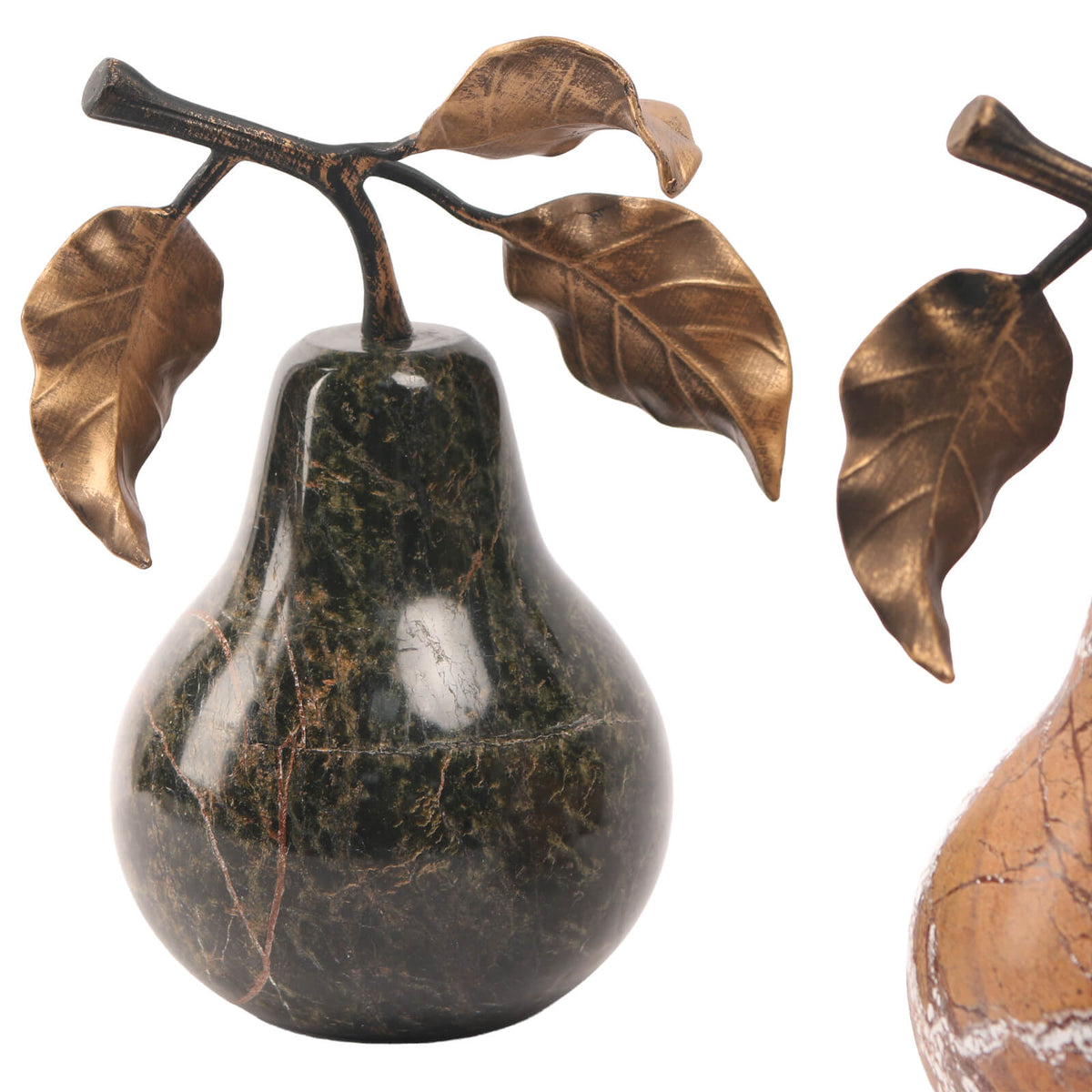 Pear Ornament in Forest Green Marble