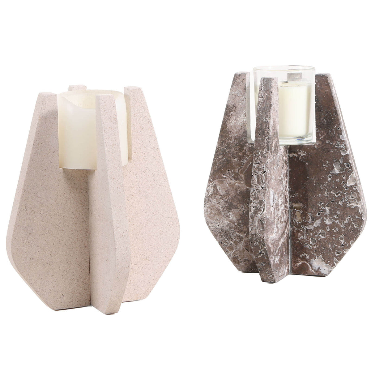 Candle Holder in Beige Marble