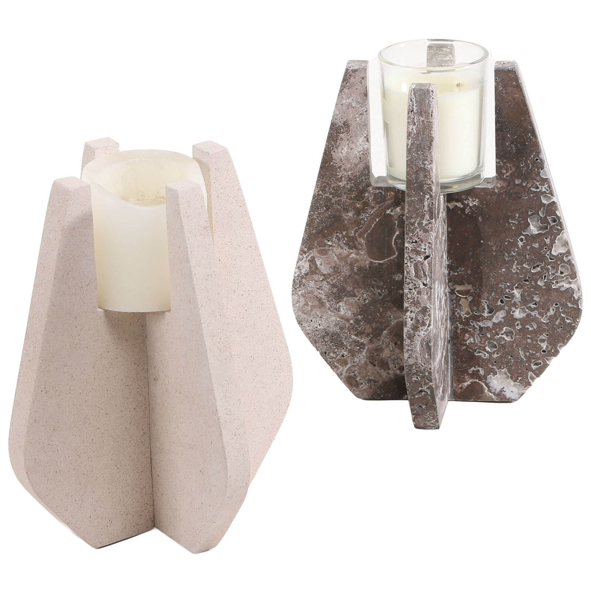 Candle Holder in Beige Marble