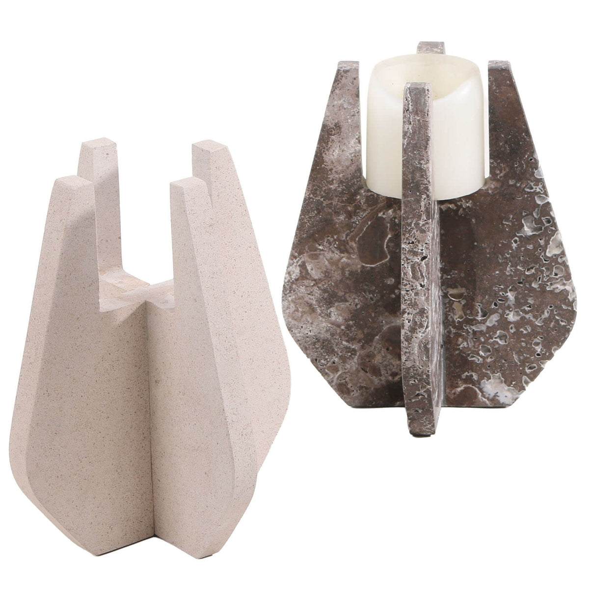 Candle Holder in Beige Marble
