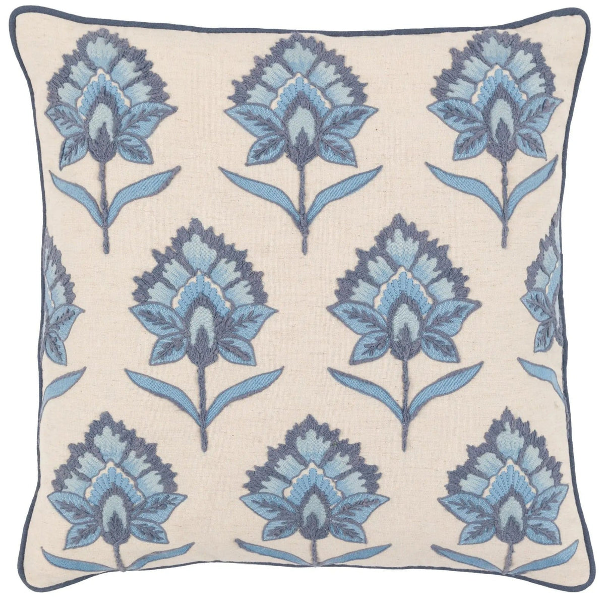 Fleur Embroidered Cushion in Ink Blue
