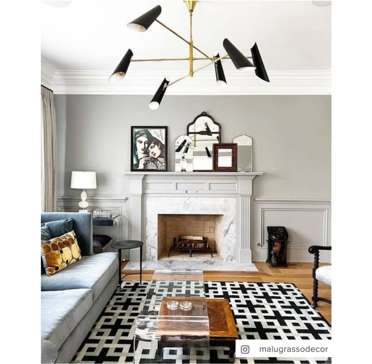 Franca Large Pivoting Chandelier in Hand-Rubbed Antique Brass with Black Shades