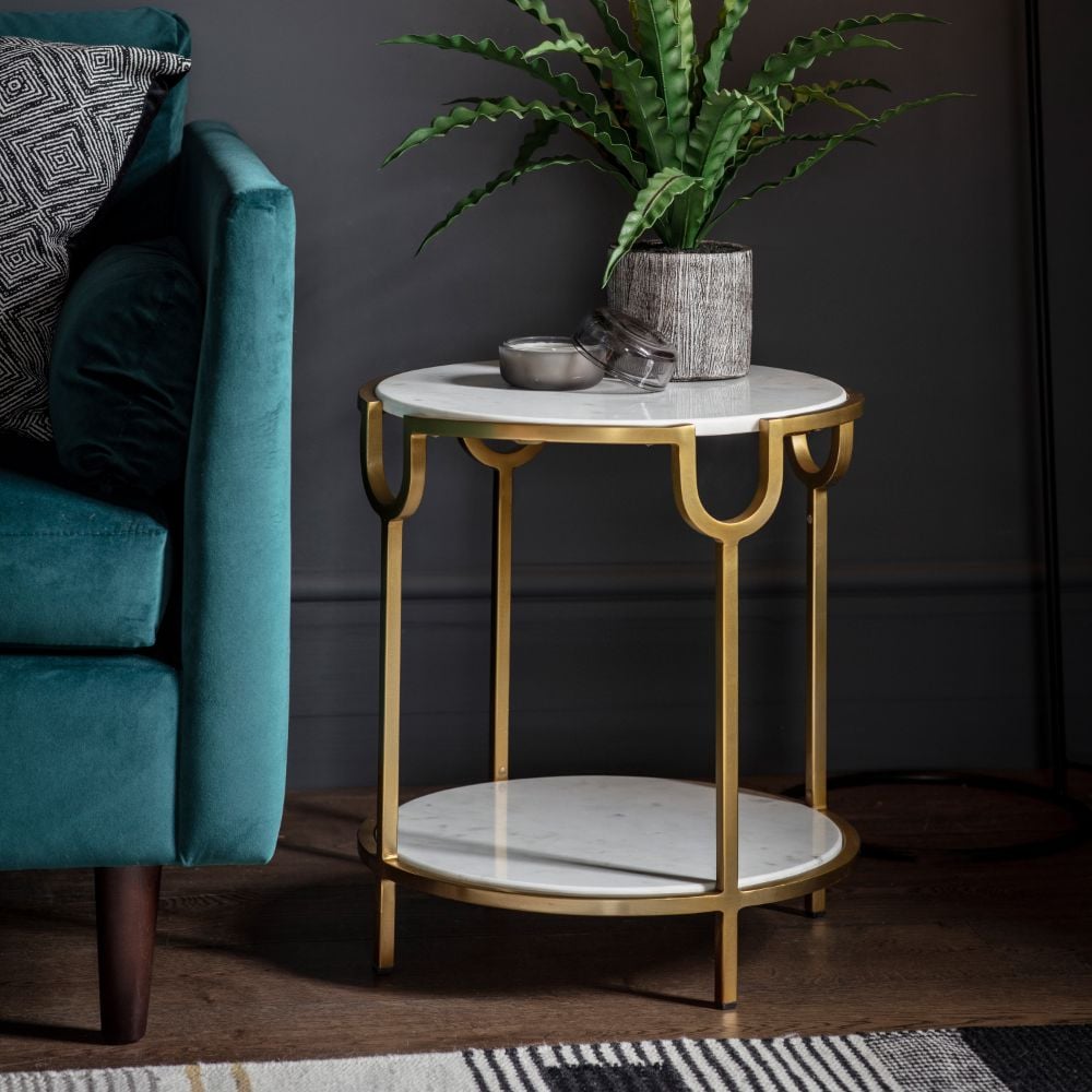 Huntington White Marble Side Table