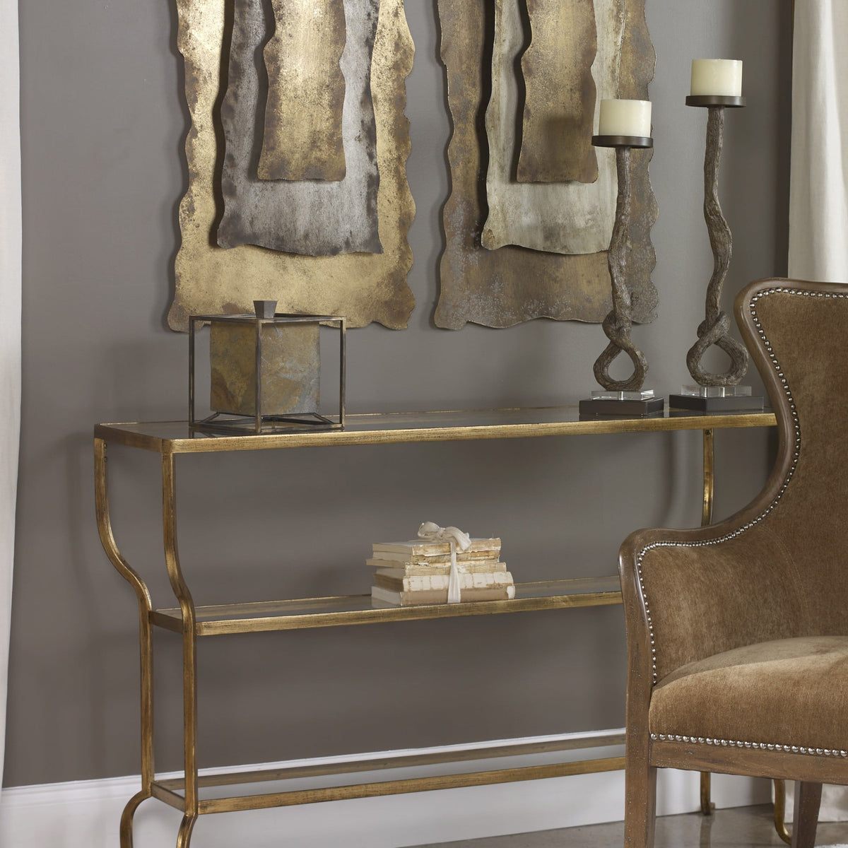 Deline Console Table in Gold