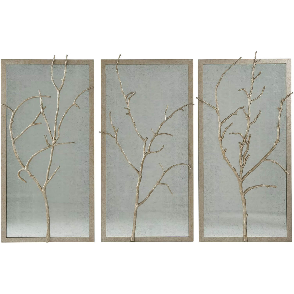 Hawthorn Branches Rectangular Mirror in Silver - Set of 3