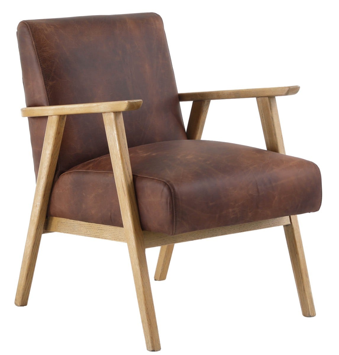 Hereford Mid Century Style Armchair in Brown Leather