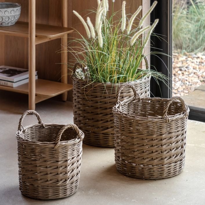 Hand Woven Willow Storage Basket Nest Set of 3 Large