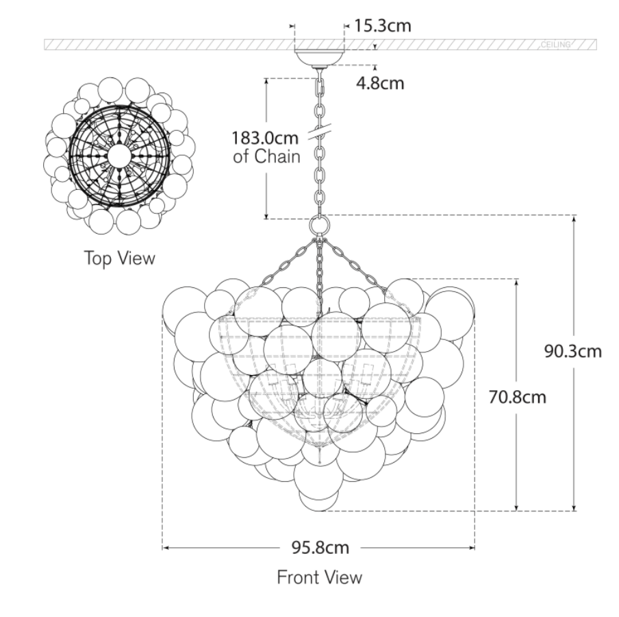 Talia Grande Bauble Chandelier - Gild & Swirled Glass